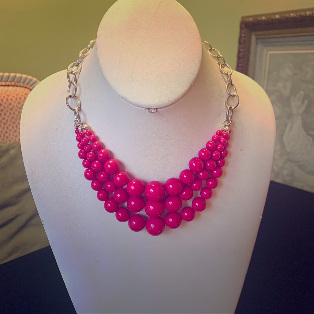 Hot pink bead adjustable necklace